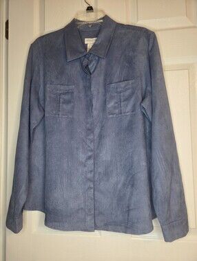 Liz Claiborne Soft Light Blue Faux Suede With Hidden Buttons - Top Womens XL EUC